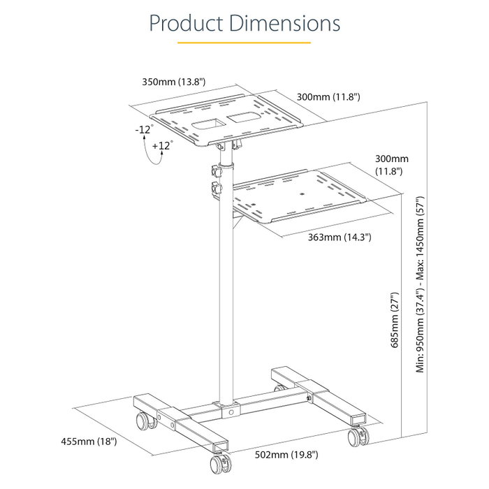 Startech Carrito Móvil para Proyector y Portátil de Servicio Pesado con 2 Estantes Startech Carrito Móvil para Proyector y Portátil de Servicio Pesado con 2 Estantes