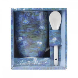 Enesco Taza y Cuchara Decorativa Nenúfares Claude Monet - Obra de Arte, Cerámica, Para Café o Té, Ideal para Regalo