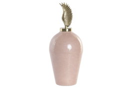 DKD Home Decor Tibor de Aluminio y Hierro Lacado Dorado y Rosa con Tapa