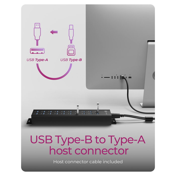ICY BOX IB-HUB1720-U3 Concentrador USB 18+2 Puertos USB 3.2 Gen 1 Tipo A Aluminio Negro 15W con Adaptador de Corriente