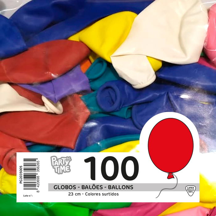 Party Time Globos Color Party Time Surtidos, Látex, 23 cm