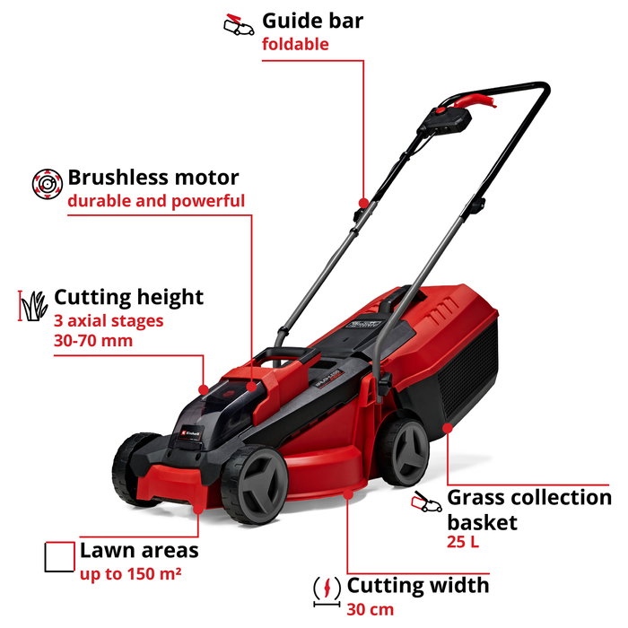 Einhell GE-CM 18/30 Li Cortacésped Manual Inalámbrico 18V 3,0Ah 30cm Área 150m²