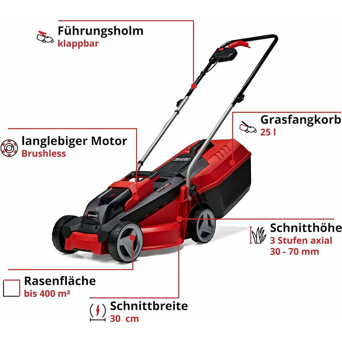 Einhell GE-CM 18/30 Li Cortacésped Manual 18V con Batería 3,0Ah