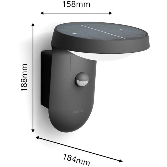 Philips Tyla Aplique de Pared con Sensor, Energía Solar 1.2W, Color Antracita - PHI8719514476912