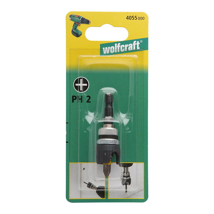 Wolfcraft Portapuntas con tope de profundidad ajustable e imán integrado + punta PH2