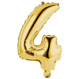 Party Time Globo Cifra 4 Oro Altura 35 cm, Gigante Foil Inflable para Cumpleaños y Aniversarios, Apto para Helio