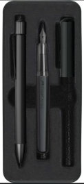 FABER-CASTELL Set de pluma estilográfica punta M y bolígrafo Hexo negro mate