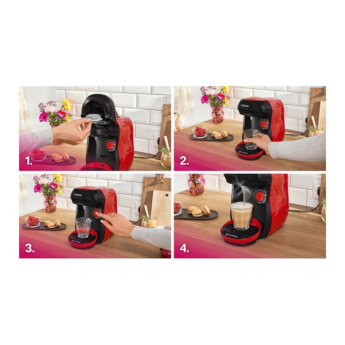 Bosch Tassimo Happy TAS103E Máquina de café a cápsulas Rojo y Negro