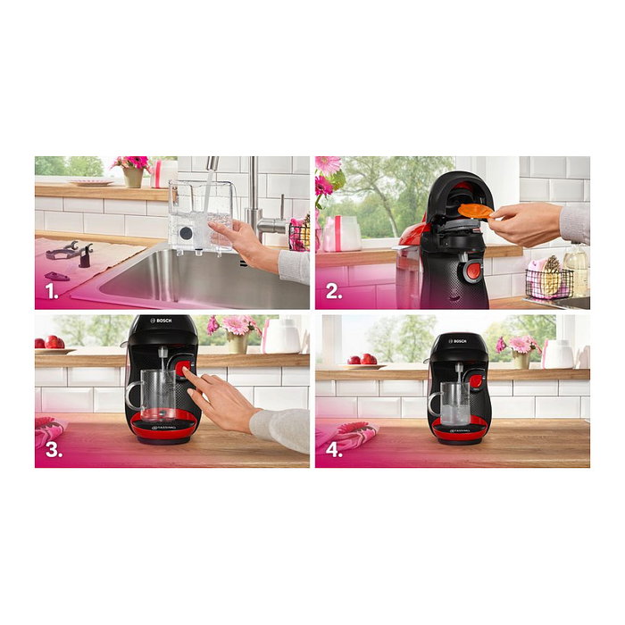 Bosch Tassimo Happy TAS103E Máquina de café a cápsulas Rojo y Negro