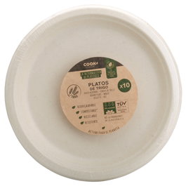 Cook Concept Juego De 10 Platos Trigo Eco Concept 25 cm Biodegradables y Resistentes