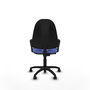 Silla de oficina Algarra con mecanismo Contacto permanente básico tapizada con Tela color Azul claro. Equipada con Base poliamida negra, Brazos fijos y Ruedas de parqué