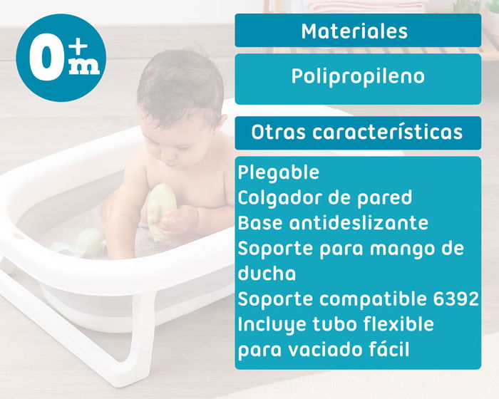 KioKids Bañera Plegable para Bebé +0 Meses con Tubo de Desagüe y Colgador de Pared