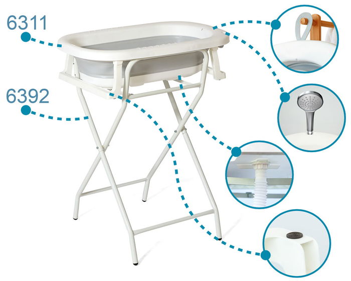 KioKids Bañera Plegable para Bebé +0 Meses con Tubo de Desagüe y Colgador de Pared