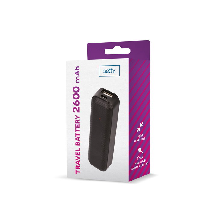 SETTY Power Bank Mini, 2600 mAh, Carga Portátil, Negro