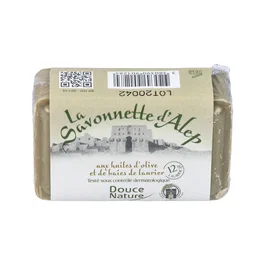DOUCE NATURE Pastilla de Jabón de Alepo 12% Laurel - Jabón Artesanal Sirio de Aceite de Oliva y Laurel, 100 g