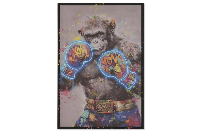 DKD Home Decor Cuadro LED Lienzo Chimpancé Boxeo
