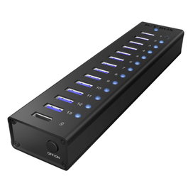 ICY BOX IB-AC6113 HUB USB 3.2 de 14 puertos en Aluminio Negro