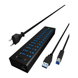 ICY BOX IB-AC6113 Hub USB 3.0 13 Puertos con Fuente de Alimentación y Diseño de Aluminio