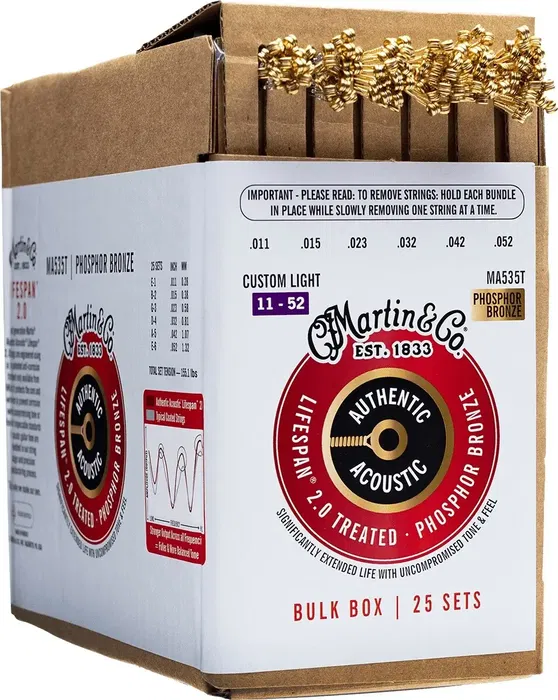 Martin MA535T Cuerdas de Guitarra Acústica Phosphor Bronze .011 .052 - Bulk Box 25 Juegos (150 Cuerdas)