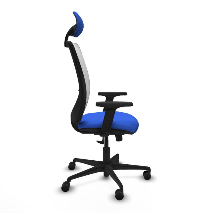 PIQUERAS Y CRESPO Silla de oficina Zulema con mecanismo Sincro, Tela Azul y Malla Blanca, Cabecero Fijo, Brazos 2D, Azul/Blanco