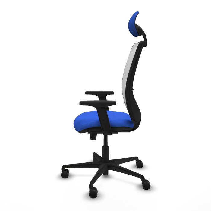 PIQUERAS Y CRESPO Silla de oficina Zulema con mecanismo Sincro, Tela Azul y Malla Blanca, Cabecero Fijo, Brazos 2D, Azul/Blanco