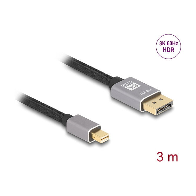 DeLOCK Cable Mini DisplayPort a DisplayPort 8K 60 Hz 3 m Gris Metal