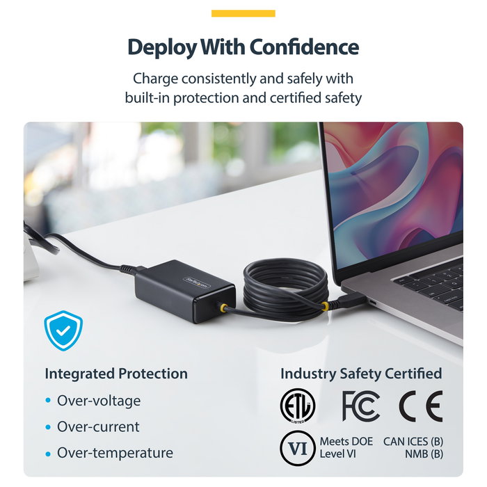 StarTech.com Adaptador de Alimentación USB-C con Cable USB-C de 1.5 m, Conector CA 110-240 V, 65 Vatios, Europa, Negro