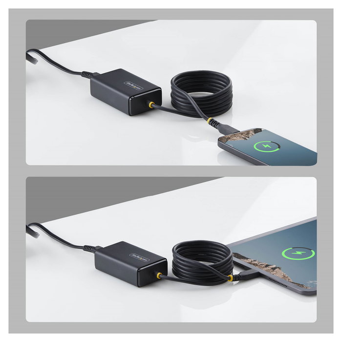StarTech.com Adaptador de Alimentación USB-C con Cable USB-C de 1.5 m, Conector CA 110-240 V, 65 Vatios, Europa, Negro