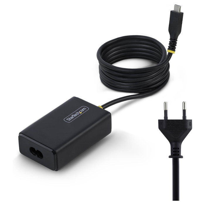 StarTech.com Adaptador de Alimentación USB-C con Cable USB-C de 1.5 m, Conector CA 110-240 V, 65 Vatios, Europa, Negro