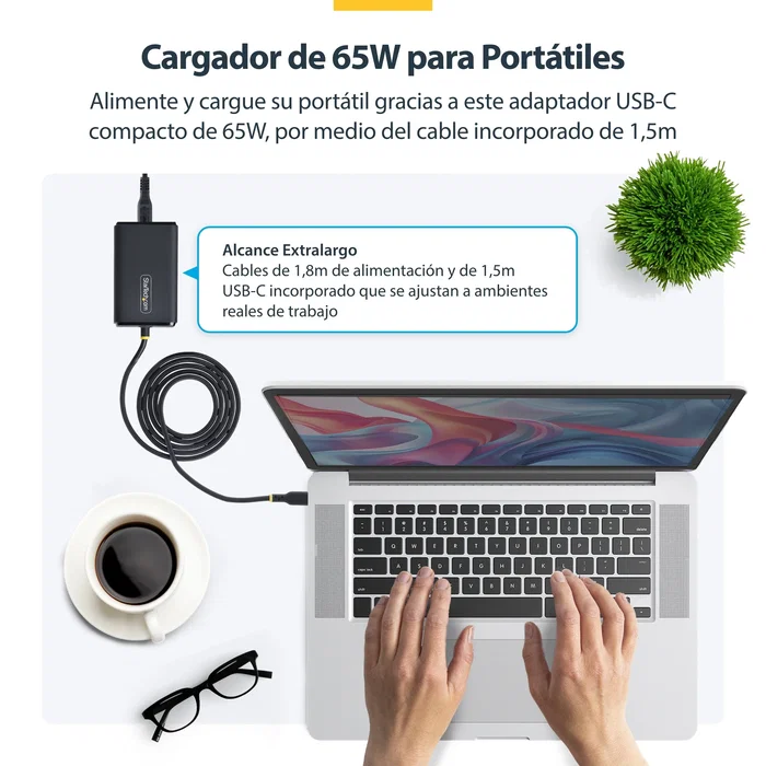 StarTech Cargador USB-C de 65W con Cable Integrado de 1,5 m StarTech Cargador USB-C de 65W con Cable Integrado de 1,5 m