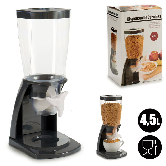 Kinvara Dispensador de Cereales de Plástico Gris 4.5L 16x40x20 cm (Set de 6)