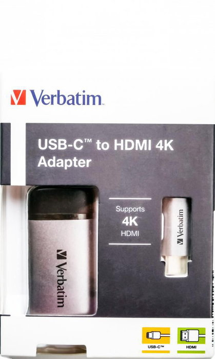 Verbatim Adaptador USB-C a HDMI 4K Ultra HD, Resolución 4K a 60Hz, Compatible con Thunderbolt 3, para Portátil, Smartphone, MacBook, Proyector o Monitor
