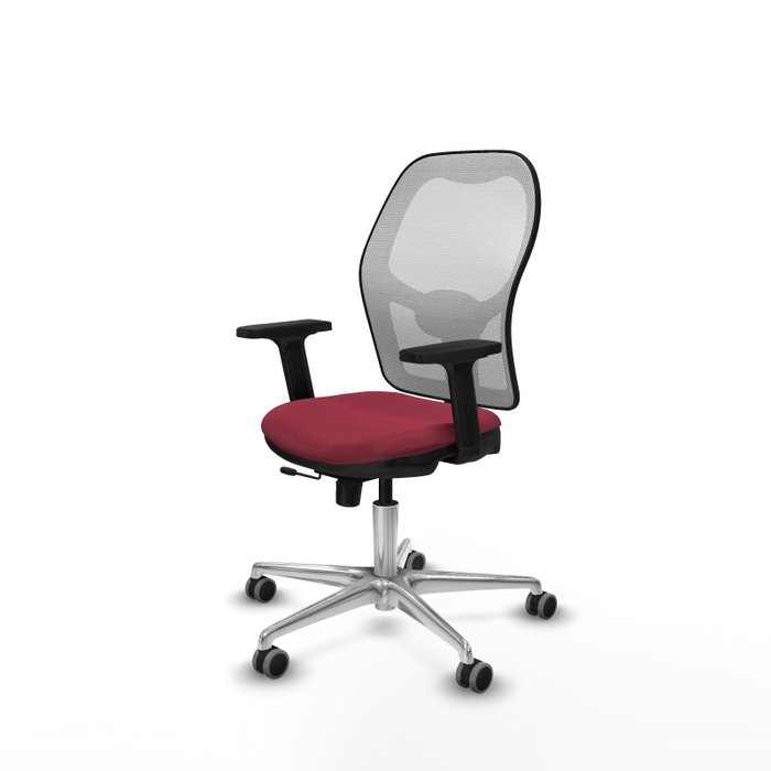 PIQUERAS Y CRESPO Silla de oficina Jorquera con mecanismo Sincro/Traslack, Tela Granate y Malla Blanca