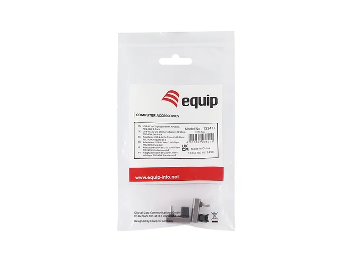 Equip Adaptador USB 4.0 133477 C-C Angular 40Gbps, Power Delivery 240W, Compatible 8K@60Hz, Carcasa Aluminio, Pack de 2 unidades (Negro, Gris) Equip Adaptador USB 4.0 133477 C-C Angular 40Gbps, Power Delivery 240W, Compatible 8K@60Hz, Carcasa Aluminio, Pack de 2 unidades (Negro, Gris)