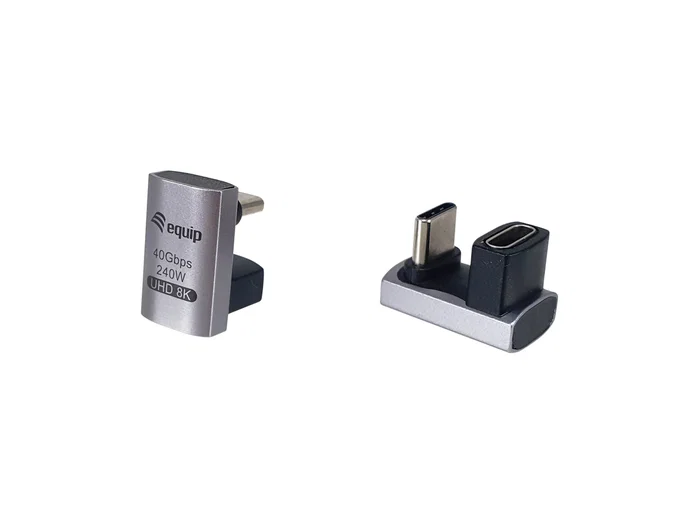 Equip Adaptador USB 4.0 133477 C-C Angular 40Gbps, Power Delivery 240W, Compatible 8K@60Hz, Carcasa Aluminio, Pack de 2 unidades (Negro, Gris) Equip Adaptador USB 4.0 133477 C-C Angular 40Gbps, Power Delivery 240W, Compatible 8K@60Hz, Carcasa Aluminio, Pack de 2 unidades (Negro, Gris)