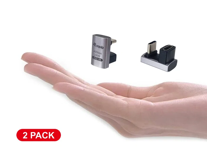 Equip Adaptador USB 4.0 133477 C-C Angular 40Gbps, Power Delivery 240W, Compatible 8K@60Hz, Carcasa Aluminio, Pack de 2 unidades (Negro, Gris) Equip Adaptador USB 4.0 133477 C-C Angular 40Gbps, Power Delivery 240W, Compatible 8K@60Hz, Carcasa Aluminio, Pack de 2 unidades (Negro, Gris)