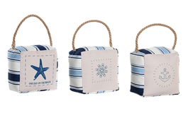 DKD Home Decor Sujetapuertas Mediterraneo Azul Blanco Poliester Arena 13 x 20 x 9 cm (6 Unidades)