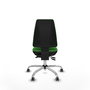 Silla de oficina Elche con mecanismo Asincro tapizada con Tela color Verde. Equipada con Base cromada, Sin brazos y Ruedas 65 mm parqué