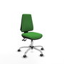 Silla de oficina Elche con mecanismo Asincro tapizada con Tela color Verde. Equipada con Base cromada, Sin brazos y Ruedas 65 mm parqué