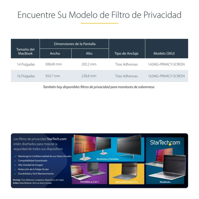 StarTech.com Filtro de Privacidad Doble Cara Dorado para MacBook Pro 16" Serie M (162MG-PRIVACY-SCREEN) - Antirreflectante, Filtro Luz Azul