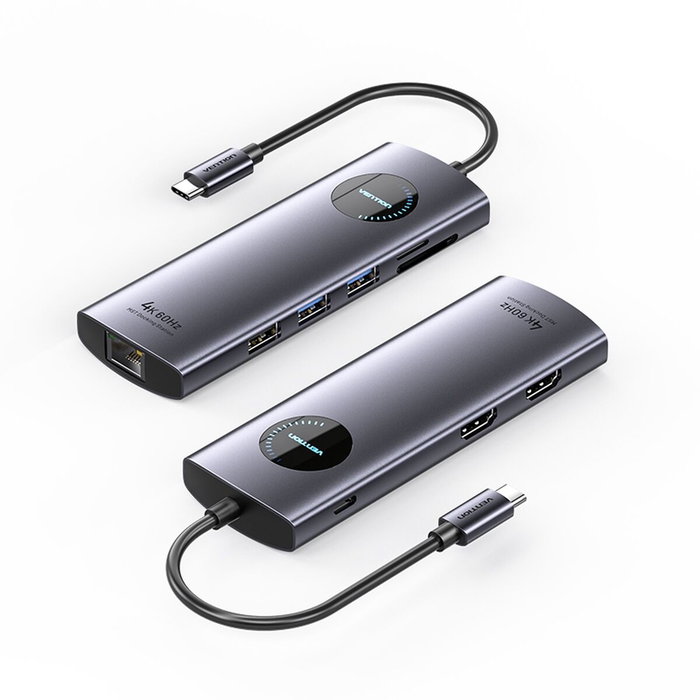 Vention Docking Station USB Tipo-C TQVHB 9 en 1 con 2xHDMI 4K, 3xUSB, RJ45, Lector de Tarjetas y PD 100W - Gris Vention Docking Station USB Tipo-C TQVHB 9 en 1 con 2xHDMI 4K, 3xUSB, RJ45, Lector de Tarjetas y PD 100W - Gris