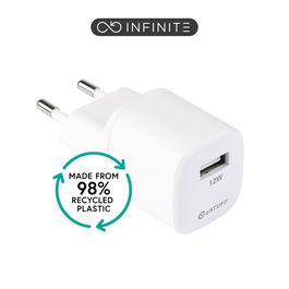 eSTUFF Cargador USB-A INFINITE UE 12W Blanco 98% Plástico Reciclado