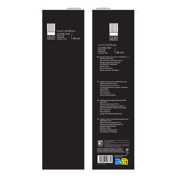 Cuchillo Chef Acero Inoxidable Inox Chef Black Quid Professional 20 cm