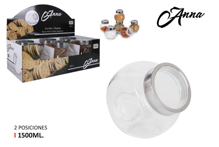 Anna Tarro Vidrio 1500Ml Con 2 Posiciones, Dimensiones 12 Cm Ancho X 16.5 Cm Alto X 16 Cm Largo (12 Unidades)