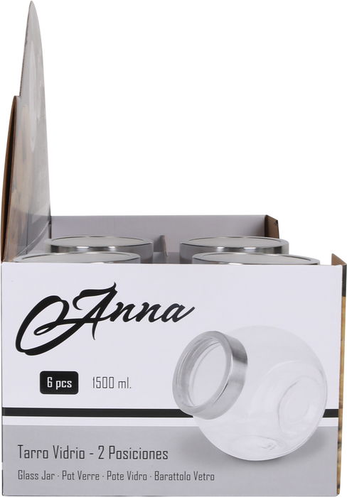 Anna Tarro Vidrio 1500Ml Con 2 Posiciones, Dimensiones 12 Cm Ancho X 16.5 Cm Alto X 16 Cm Largo (12 Unidades)