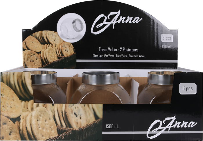 Anna Tarro Vidrio 1500Ml Con 2 Posiciones, Dimensiones 12 Cm Ancho X 16.5 Cm Alto X 16 Cm Largo (12 Unidades)