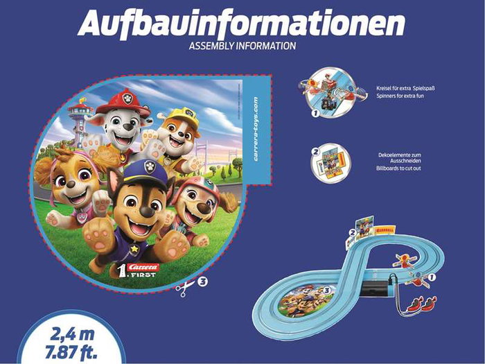 Carrera Pista de Carrera Paw Patrol On the Track Incluye 2 Coches Chase y Marshall, 2,4 Metros