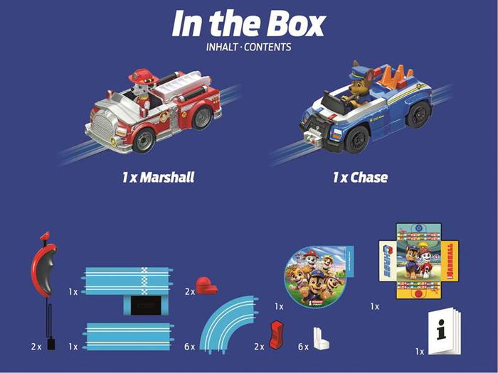 Carrera Pista de Carrera Paw Patrol On the Track Incluye 2 Coches Chase y Marshall, 2,4 Metros