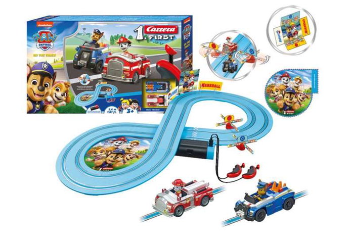 Carrera Pista de Carrera Paw Patrol On the Track Incluye 2 Coches Chase y Marshall, 2,4 Metros