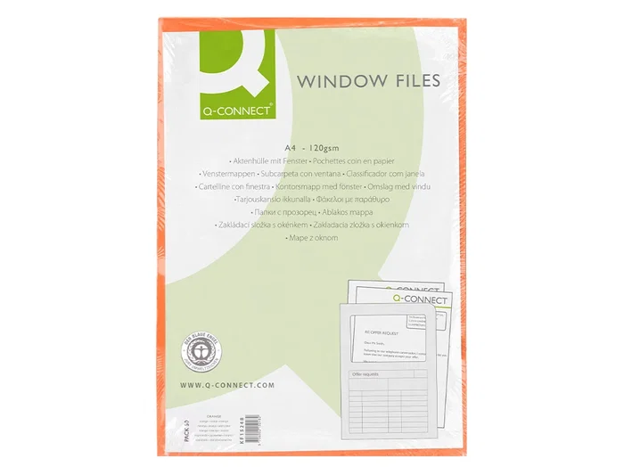 Q-connect Subcarpeta de Cartulina DIN A4 Naranja con Ventana Transparente, 120 g/m², Certificado Blue Angel